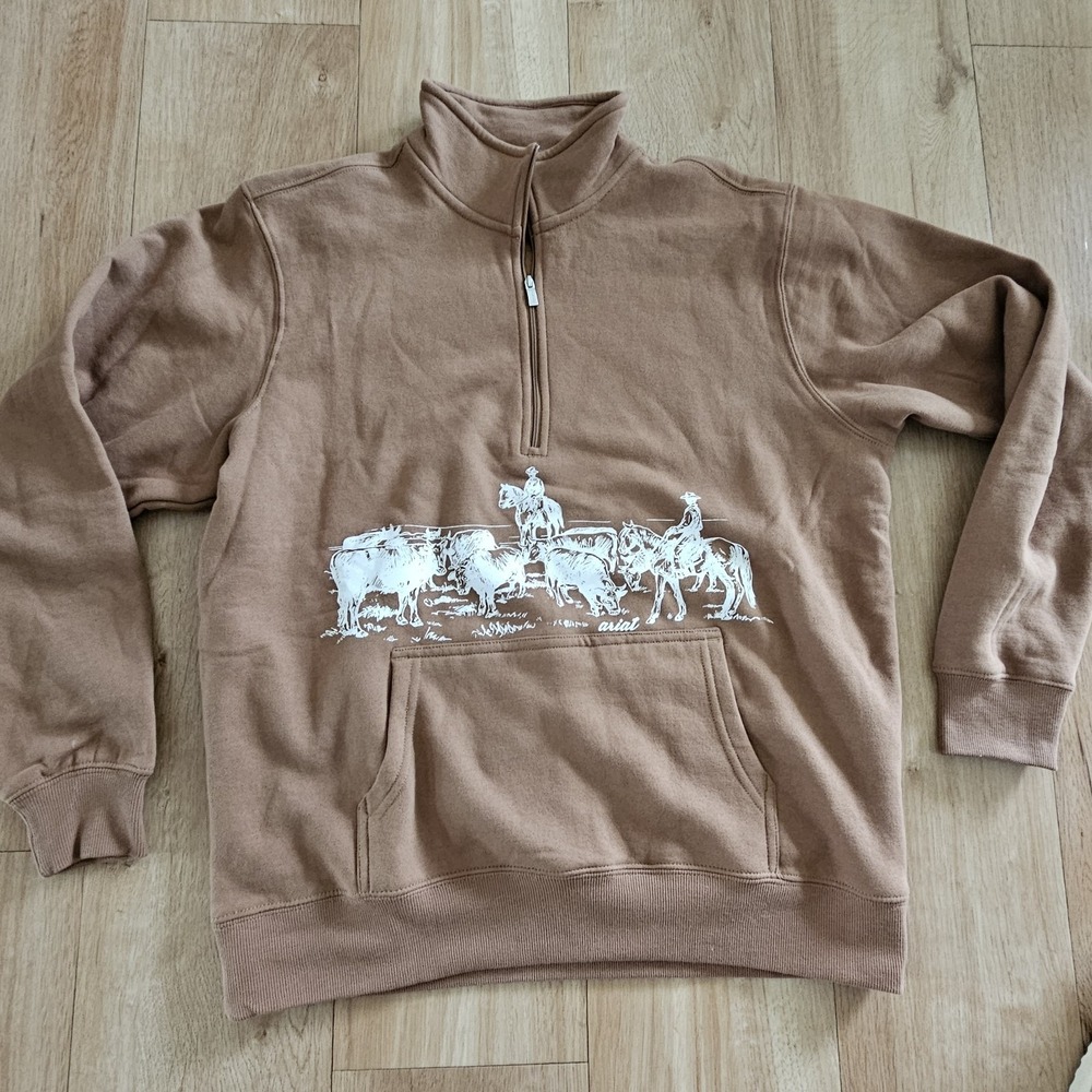 Ariat Cowboy Scene Quarter Zip Pullover Wild West Sweatshirt Womens M Western